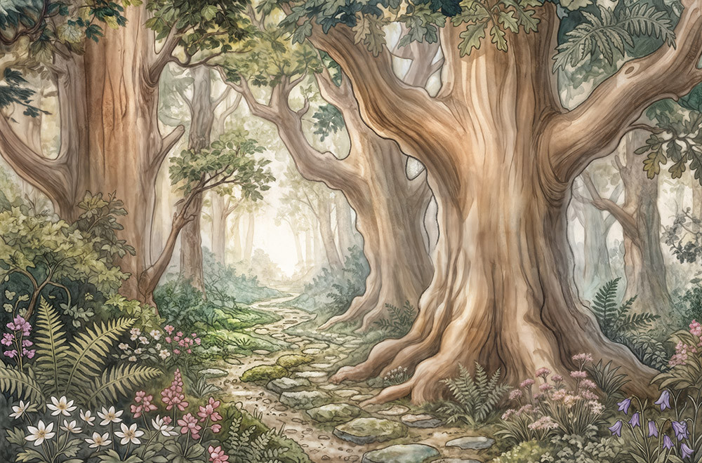 Fototapeta Kwiaty w starym lesie