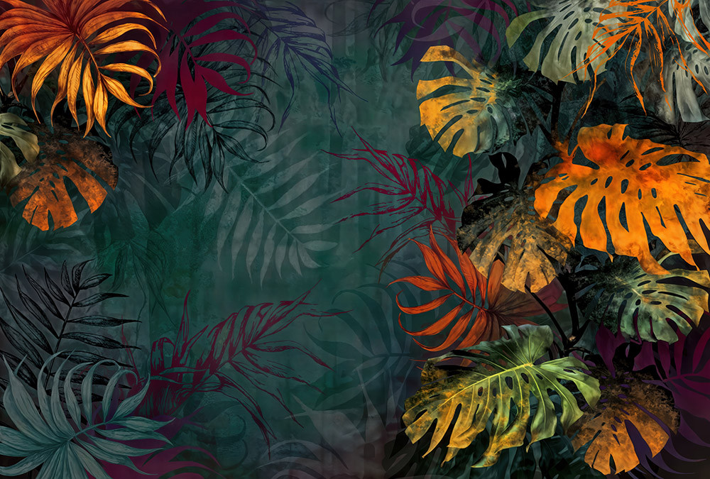  Kolorowe tropikalne liście na ciemnym tle