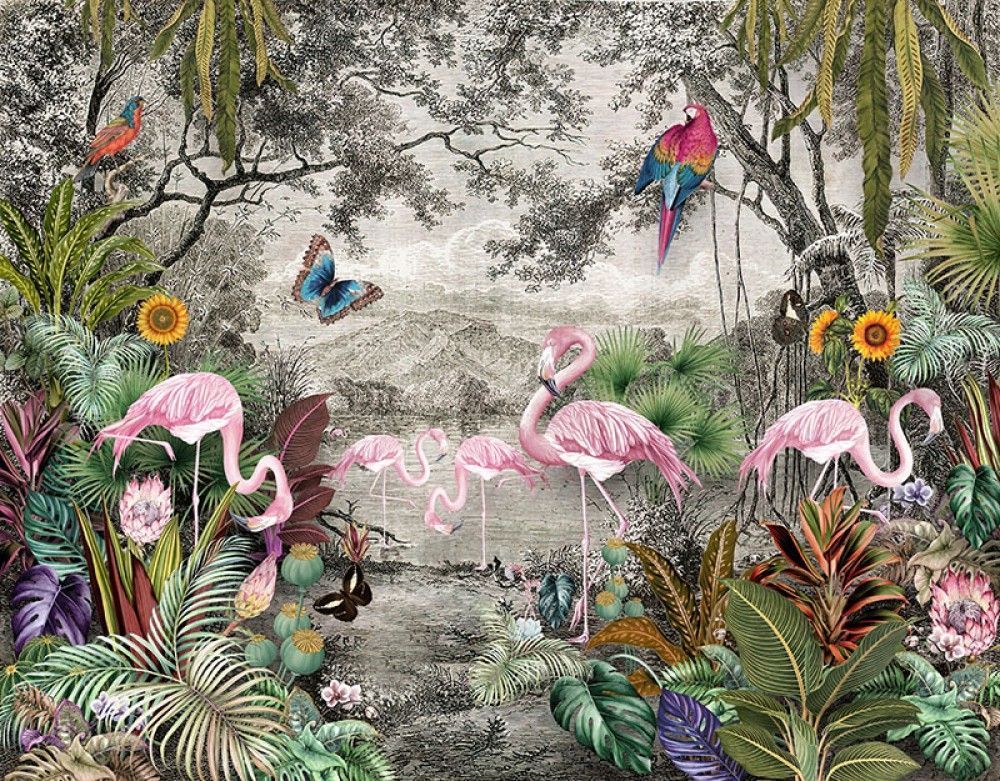Fototapeta Tropikalny Las z flamingami
