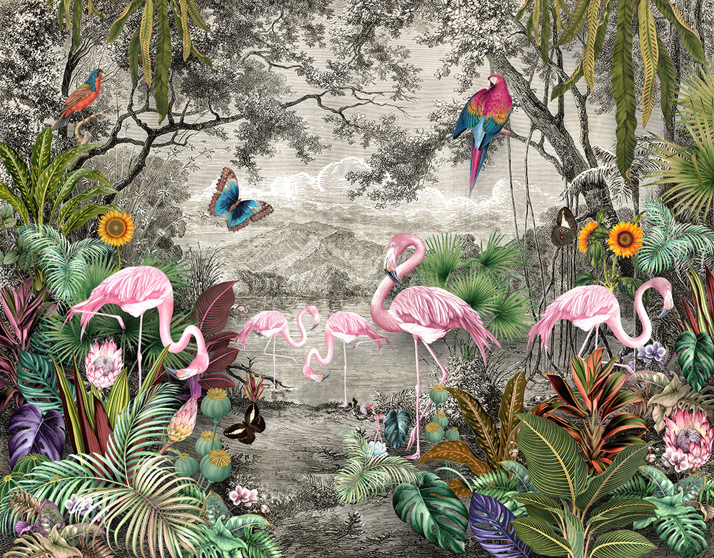  Tropikalny Las z flamingami
