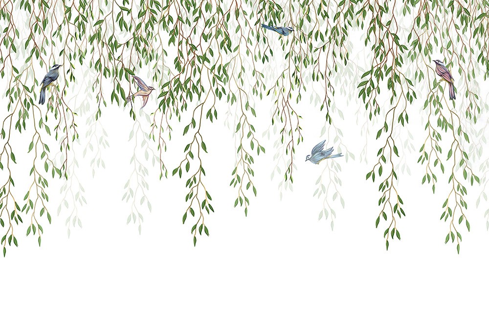Naklejka na meble Ptaki wśród gałązek i liści