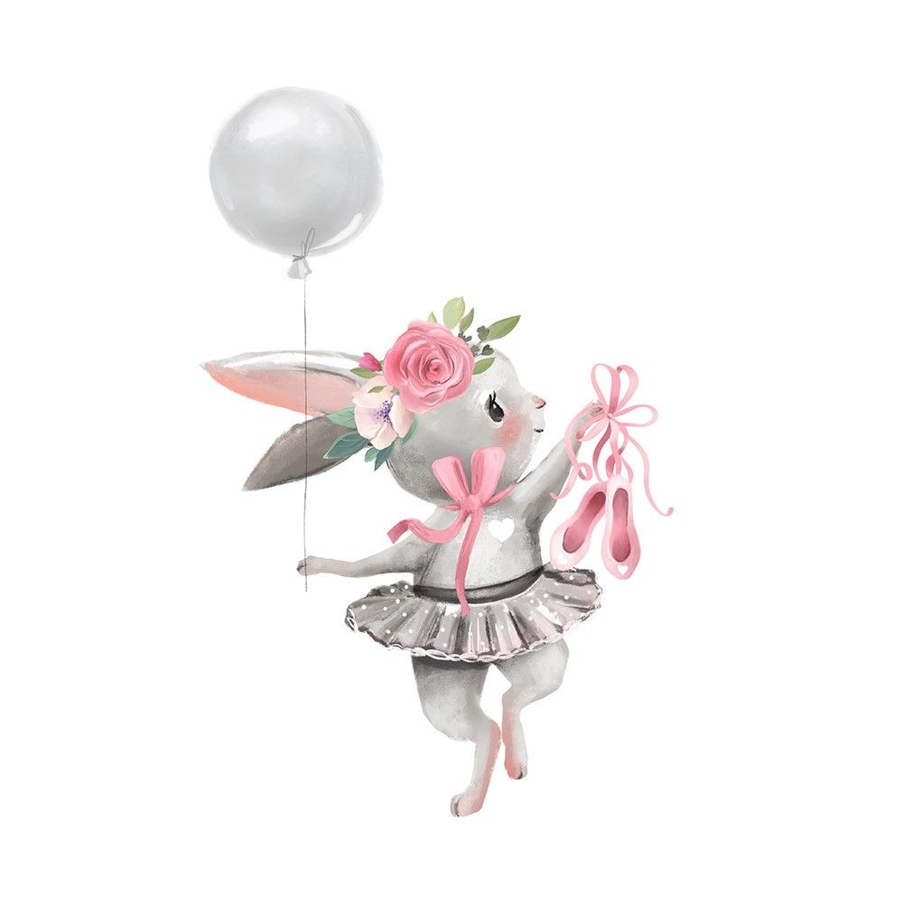 Fototapeta Urocza baletnica, króliczek z kwiatami i balonem
