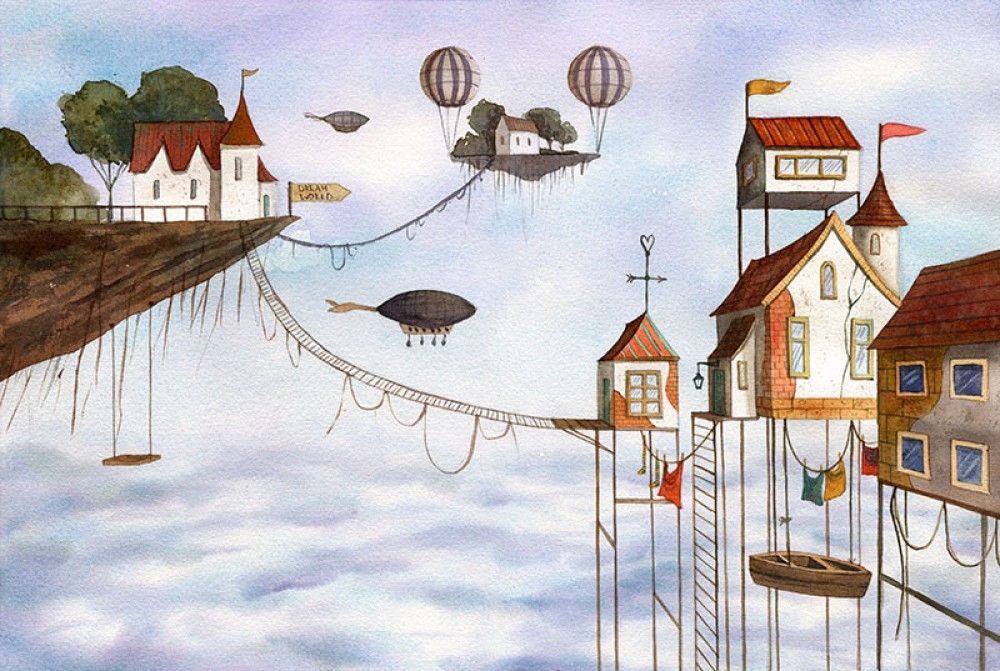 Naklejka na meble Domy w chmurach ilustracja