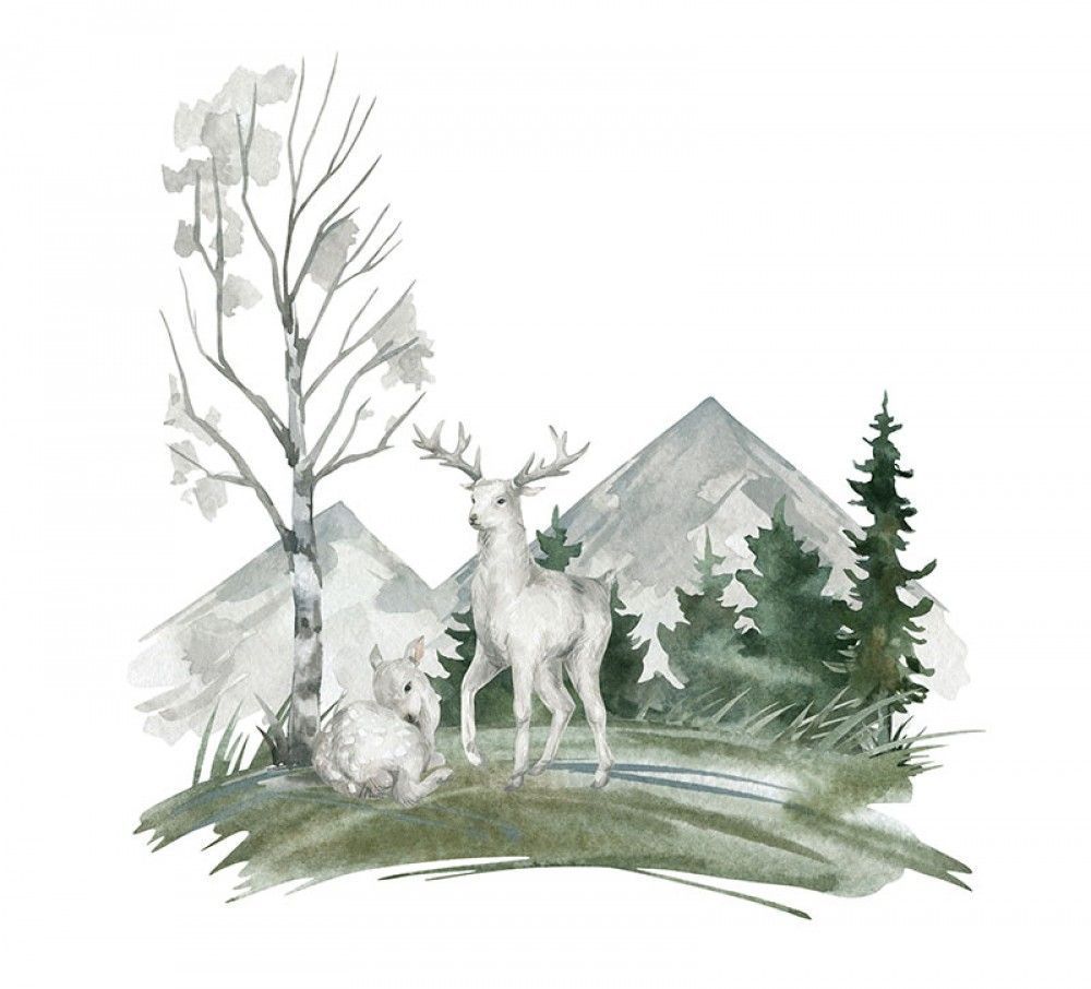 Fototapeta Biały jeleń i leśny krajobraz